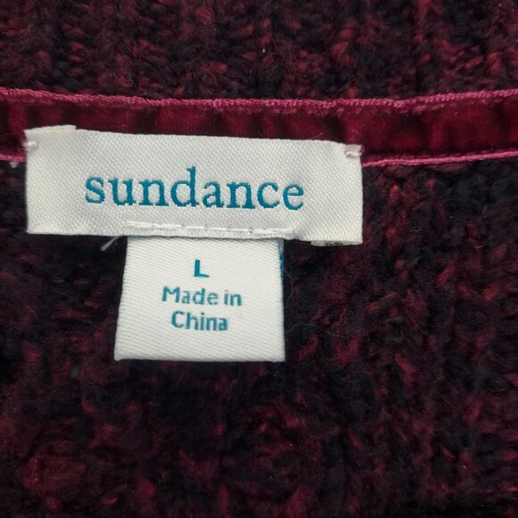 Sundance Sweater Womens Large Chenille Cable Knit Maroon Red Black Marled V-Neck - Picture 8 of 12